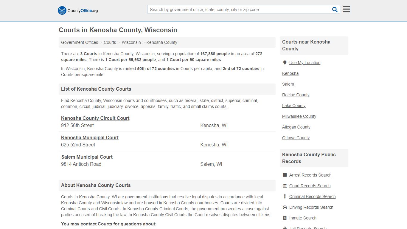 Courts - Kenosha County, WI (Court Records & Calendars)